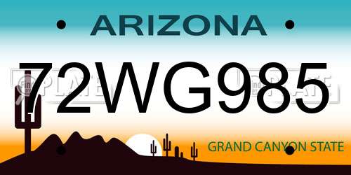 72WG985 Arizona License Plate