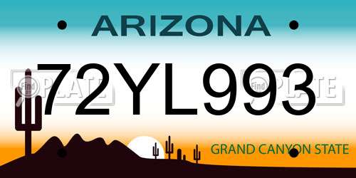 72YL993 Arizona License Plate