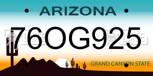 76OG925 Arizona License Plate