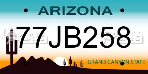 77JB258 Arizona License Plate