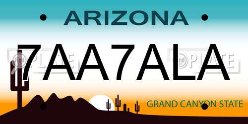 7AA7ALA Arizona License Plate