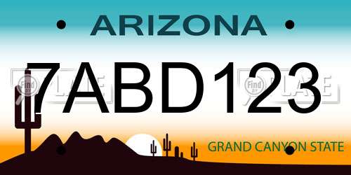7ABD123 Arizona License Plate