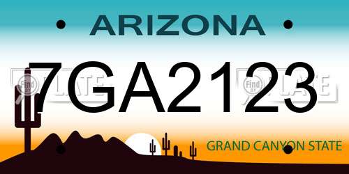 7GA2123 Arizona License Plate