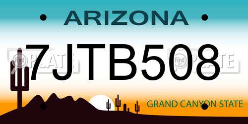 7JTB508 Arizona License Plate