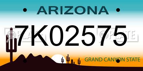 7K02575 Arizona License Plate