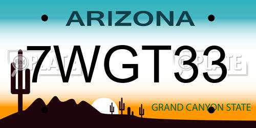 7WGT33 Arizona License Plate