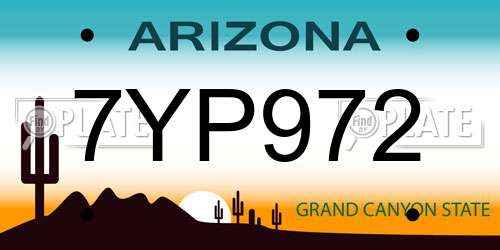 7YP972 Arizona License Plate