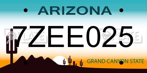 7ZEE025 Arizona License Plate