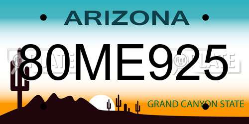 80ME925 Arizona License Plate