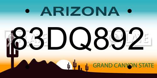 83DQ892 Arizona License Plate