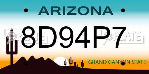 8D94P7 Arizona License Plate