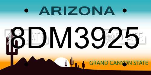 8DM3925 Arizona License Plate
