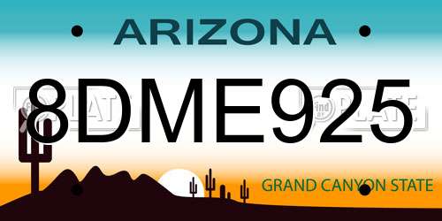 8DME925 Arizona License Plate
