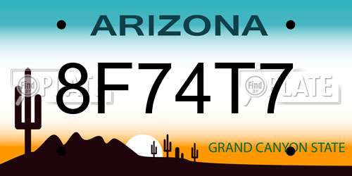 8F74T7 Arizona License Plate