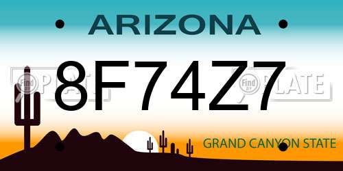 8F74Z7 Arizona License Plate