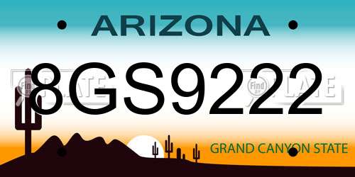 8GS9222 Arizona License Plate