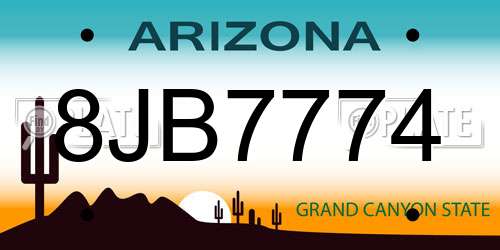 8JB7774 Arizona License Plate