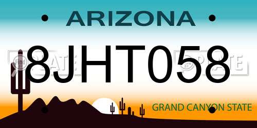 8JHT058 Arizona License Plate