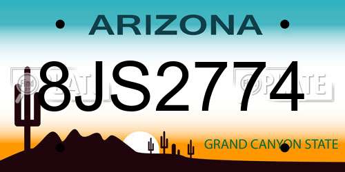 8JS2774 Arizona License Plate
