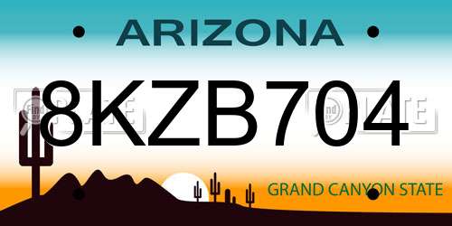 8KZB704 Arizona License Plate