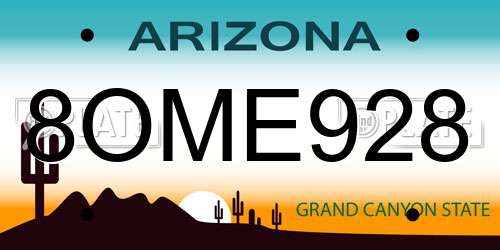 8OME928 Arizona License Plate