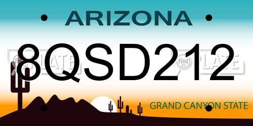 8QSD212 Arizona License Plate