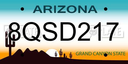 8QSD217 Arizona License Plate