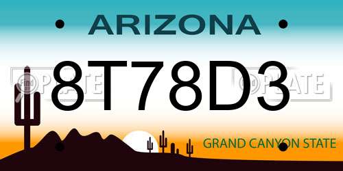 8T78D3 Arizona License Plate