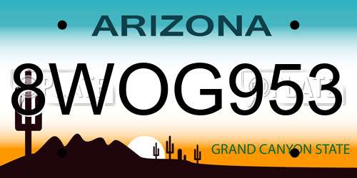 8WOG953 Arizona License Plate