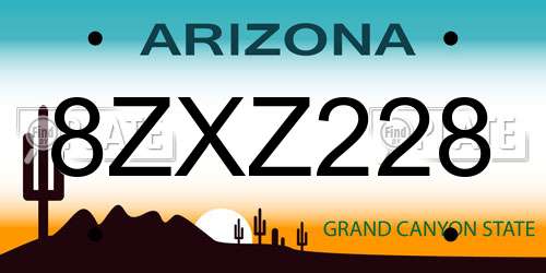 8ZXZ228 Arizona License Plate