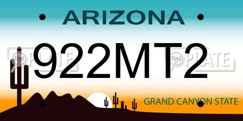 922MT2 Arizona License Plate