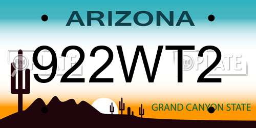 922WT2 Arizona License Plate