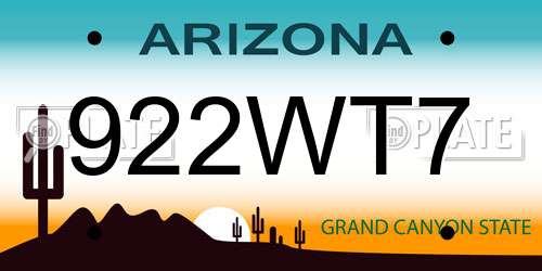 922WT7 Arizona License Plate