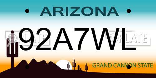 92A7WL Arizona License Plate