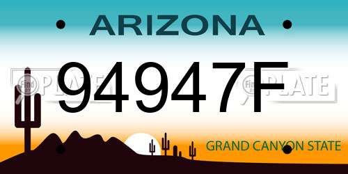 94947F Arizona License Plate