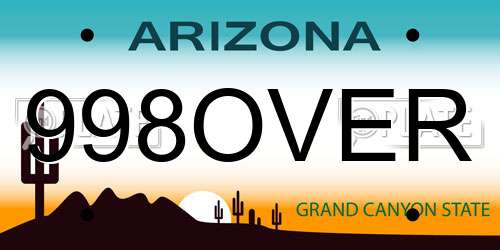 998OVER Arizona License Plate
