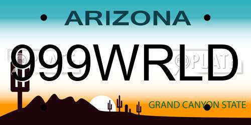 999WRLD Arizona License Plate