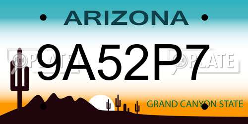 9A52P7 Arizona License Plate