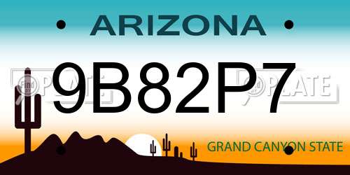 9B82P7 Arizona License Plate
