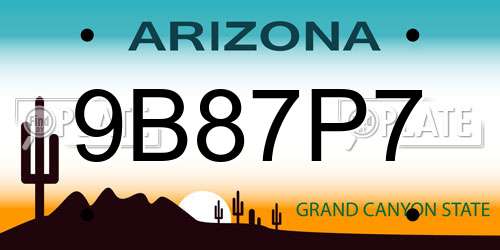9B87P7 Arizona License Plate