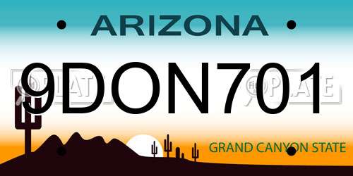 9DON701 Arizona License Plate