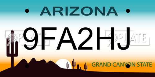 9FA2HJ Arizona License Plate