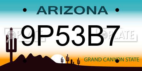 9P53B7 Arizona License Plate