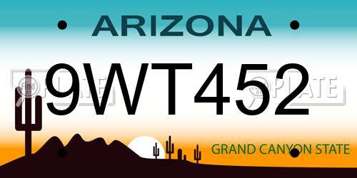 9WT452 Arizona License Plate