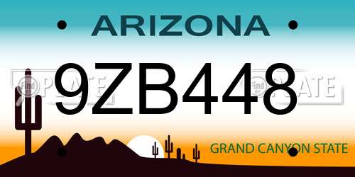 9ZB448 Arizona License Plate