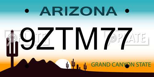 9ZTM77 Arizona License Plate