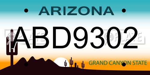 ABD9302 Arizona License Plate