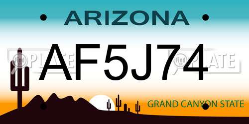 AF5J74 Arizona License Plate