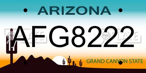 AFG8222 Arizona License Plate