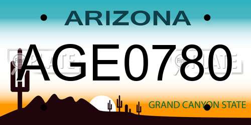 AGE0780 Arizona License Plate